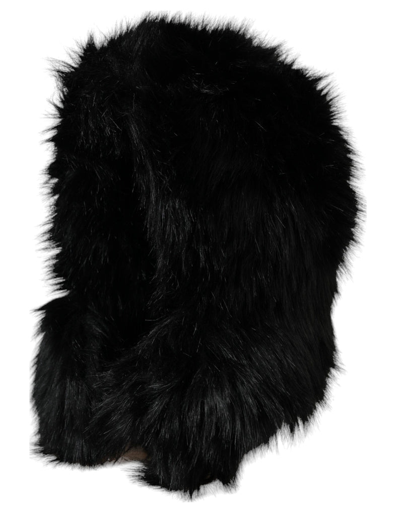 Black Faux Fur Whole Head Wrap Hat Dolce & Gabbana