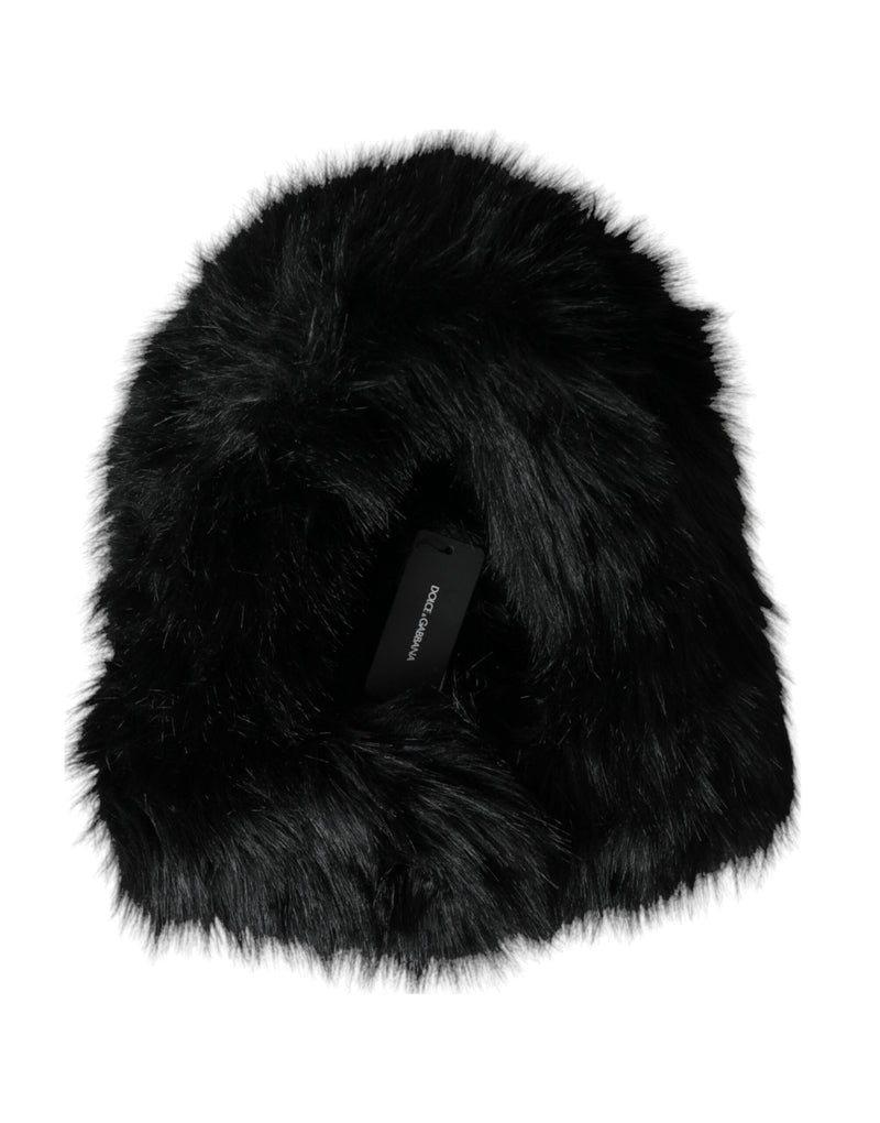 Black Faux Fur Whole Head Wrap Hat Dolce & Gabbana