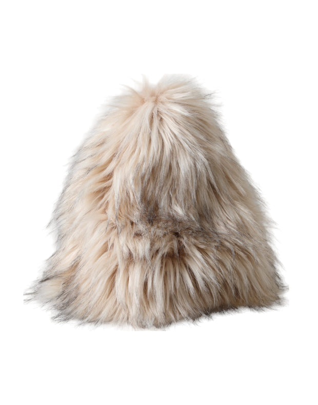 Beige Acrylic Fur Women Bucket Hat Dolce & Gabbana