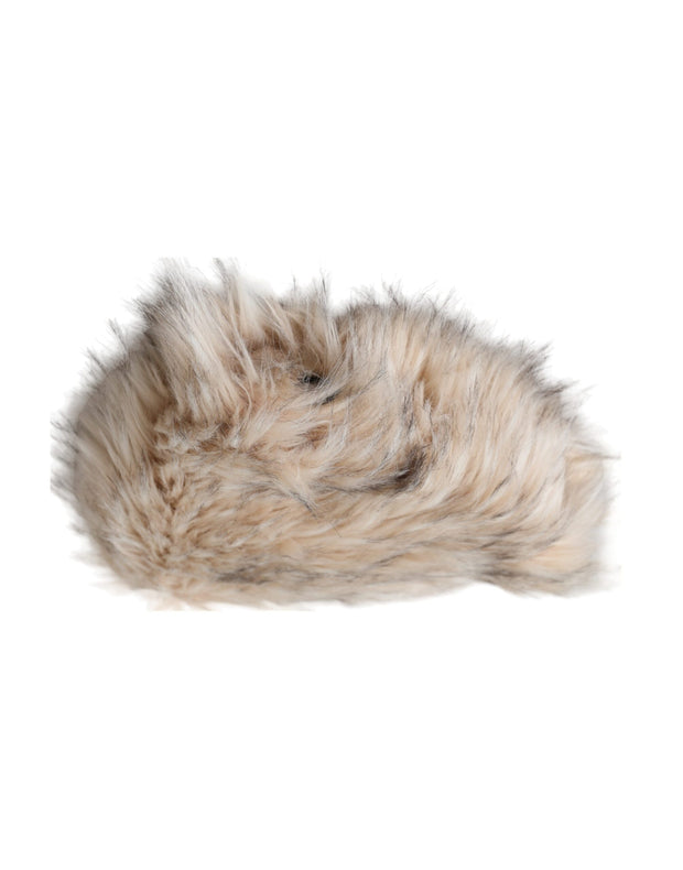 Beige Acrylic Fur Women Bucket Hat Dolce & Gabbana