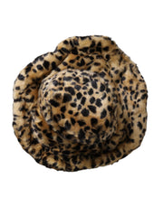 Brown Leopard Fur Women Bucket Hat Dolce & Gabbana