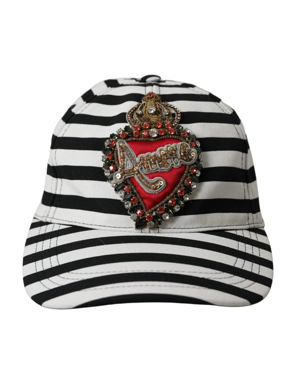 Black White Stripe Amore Heart Applique Baseball Hat Dolce & Gabbana