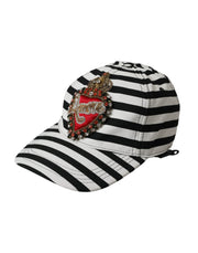 Black White Stripe Amore Heart Applique Baseball Hat Dolce & Gabbana