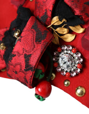 Red Crystal Gold Roses Brooch Embellished Hat Dolce & Gabbana