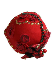 Red Crystal Gold Roses Brooch Embellished Hat Dolce & Gabbana