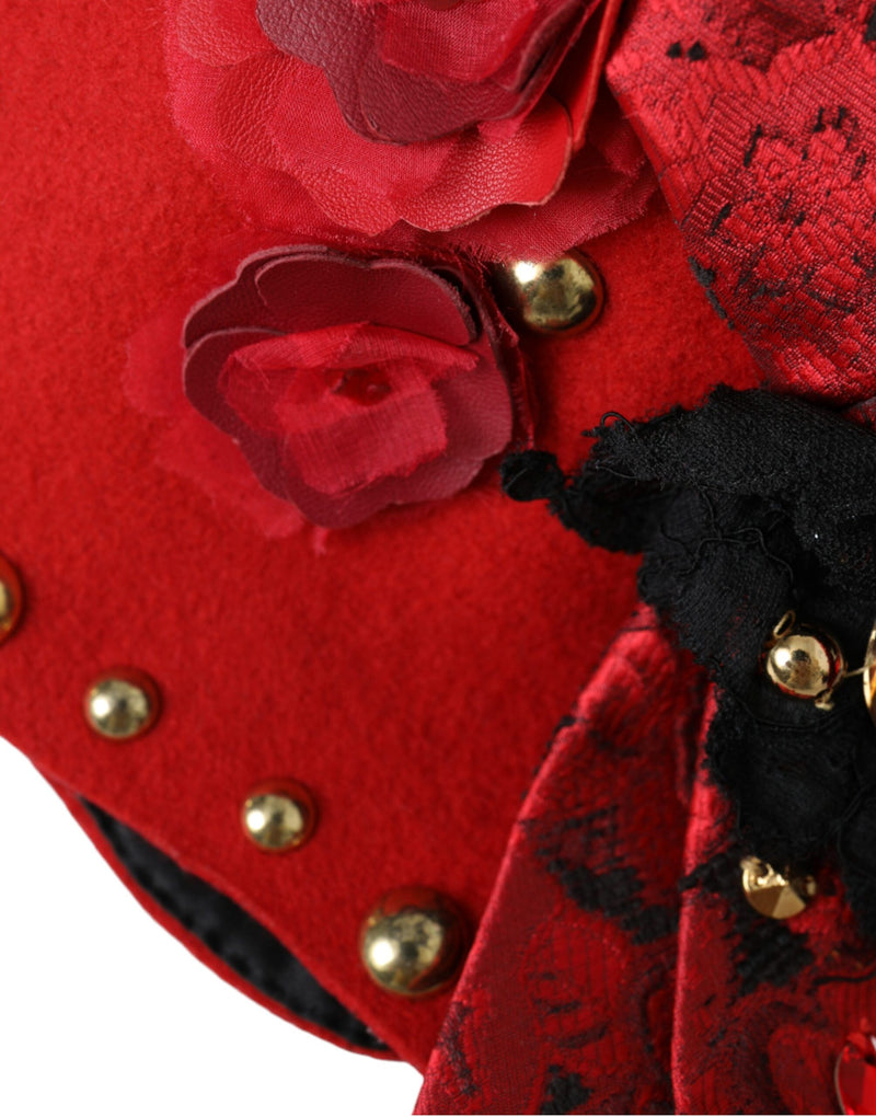 Red Crystal Gold Roses Brooch Embellished Hat Dolce & Gabbana