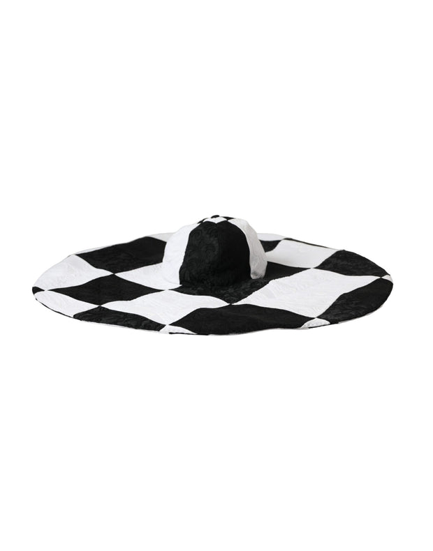 Black White Checkered Wide Brim Floppy Hat Dolce & Gabbana