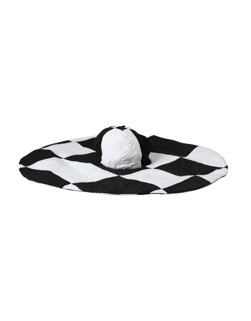 Black White Checkered Wide Brim Floppy Hat Dolce & Gabbana