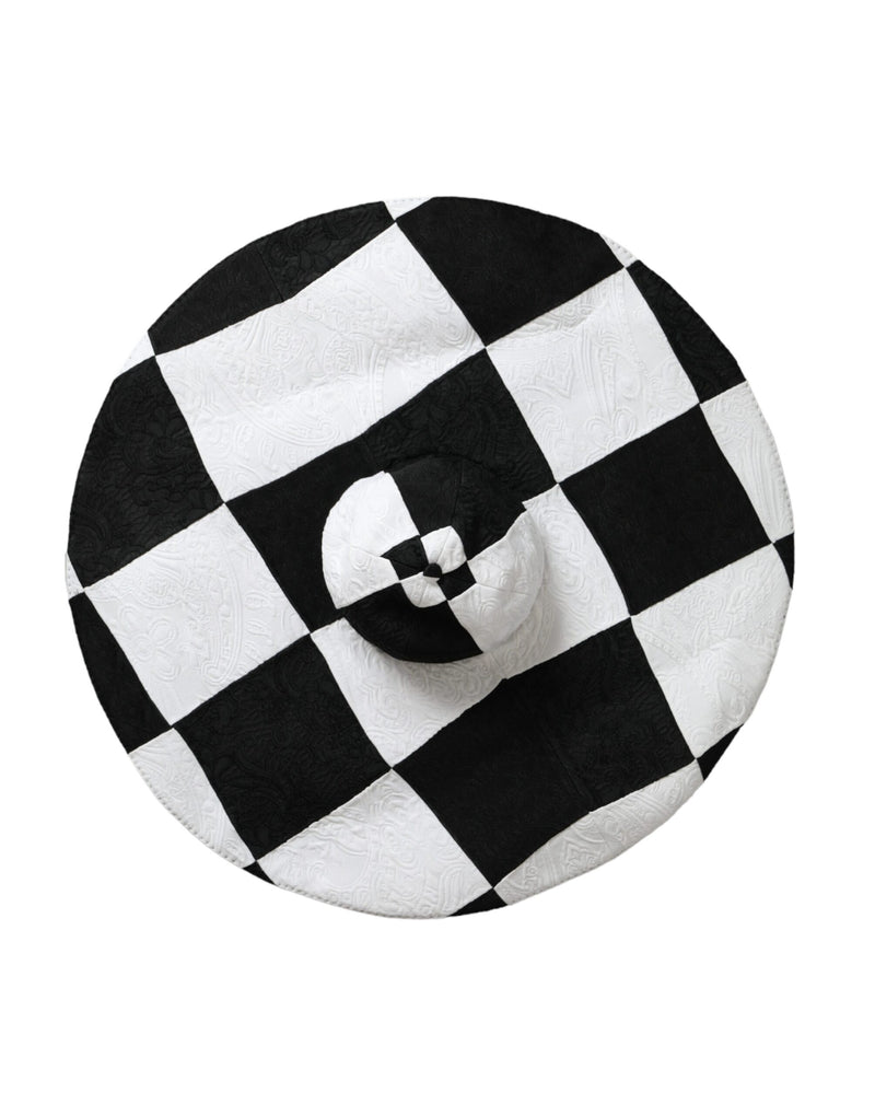 Black White Checkered Wide Brim Floppy Hat Dolce & Gabbana