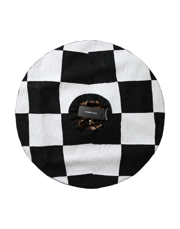 Black White Checkered Wide Brim Floppy Hat Dolce & Gabbana