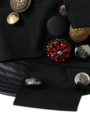 Black Leather DG Coin Crystal Wide Brim Hat Dolce & Gabbana