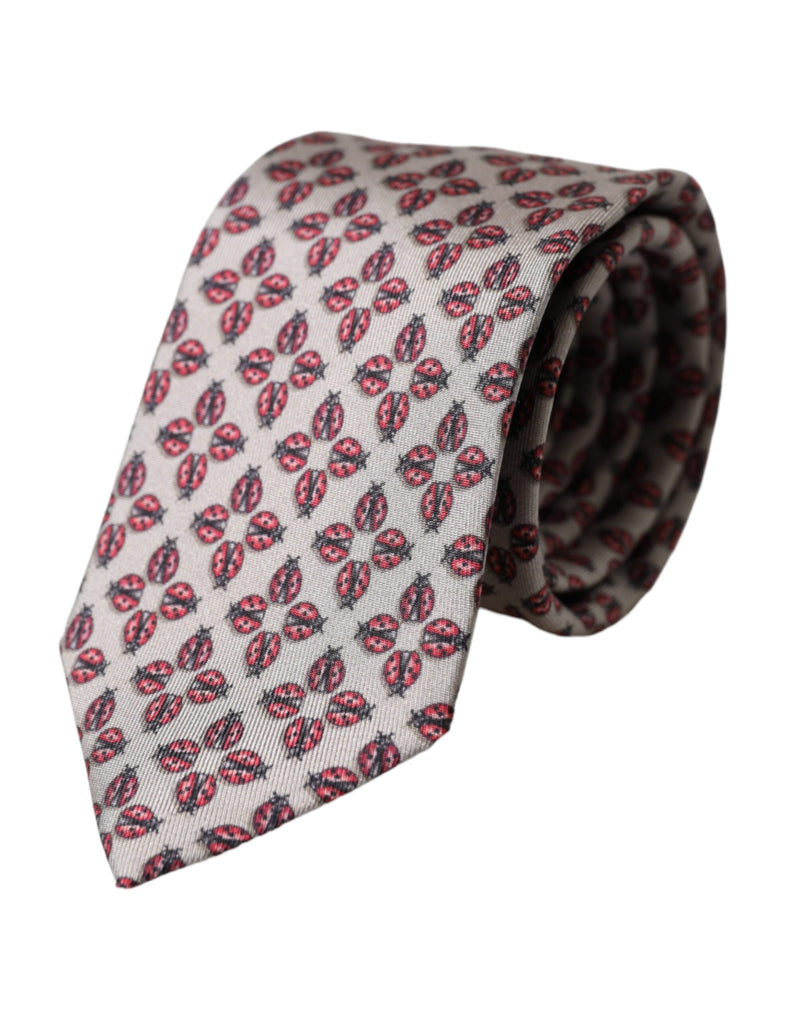 Beige Lady Bug Print Silk Adjustable Men Tie Dolce & Gabbana