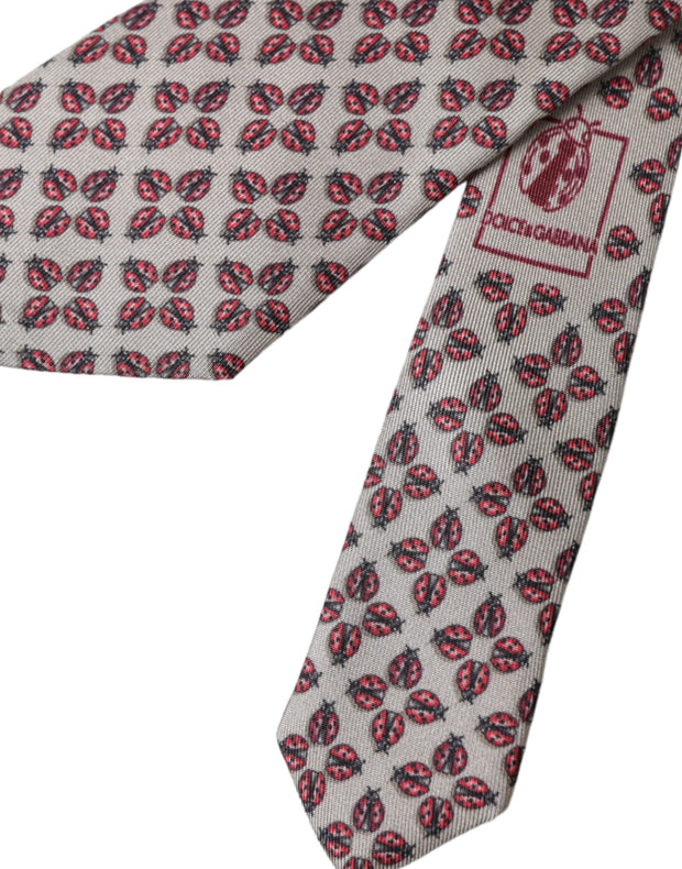 Beige Lady Bug Print Silk Adjustable Men Tie Dolce & Gabbana