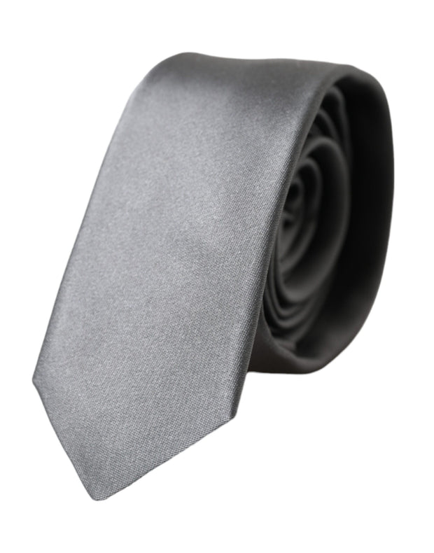 Silver Solid Satin Silk Adjustable Men Tie Dolce & Gabbana