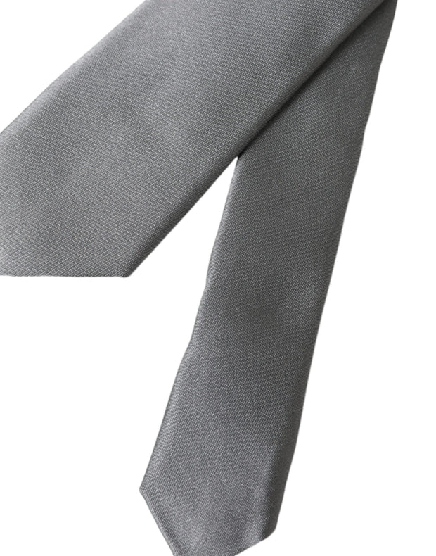 Silver Solid Satin Silk Adjustable Men Tie Dolce & Gabbana