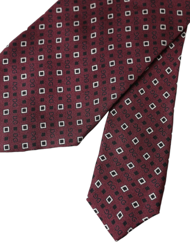 Maroon Silk Branded Logo Adjustable Men Tie Dolce & Gabbana