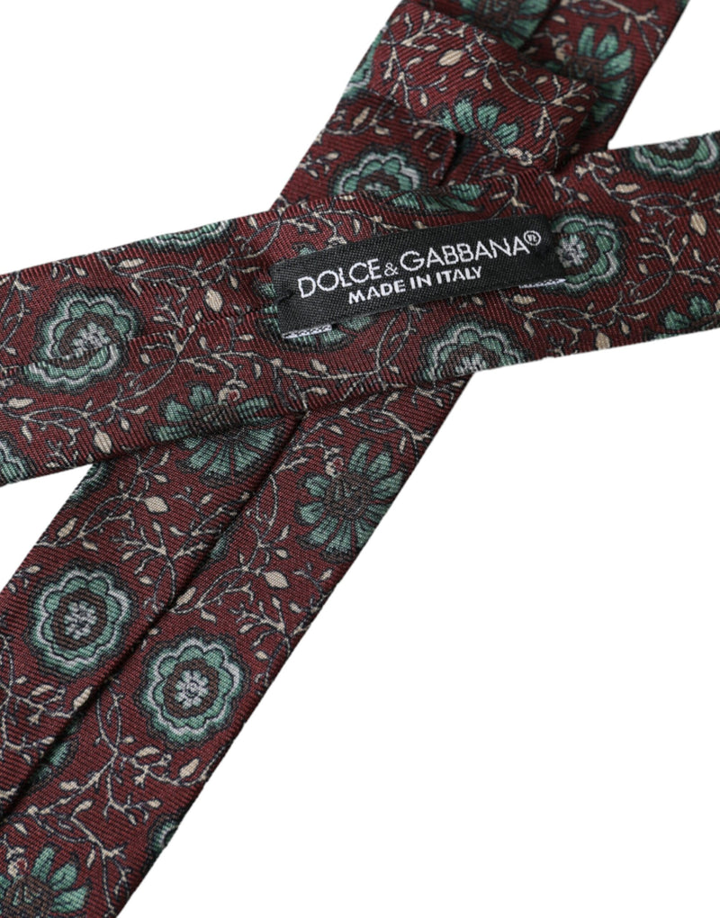 Maroon Floral 100% Silk Adjustable Men Tie Dolce & Gabbana