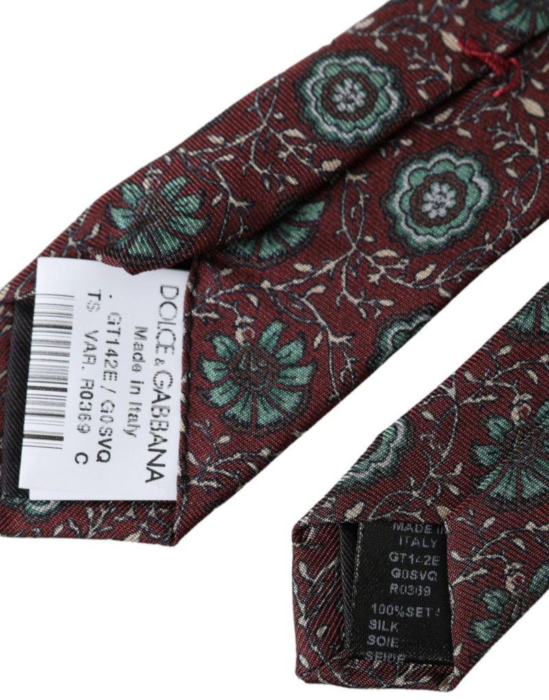 Maroon Floral 100% Silk Adjustable Men Tie Dolce & Gabbana