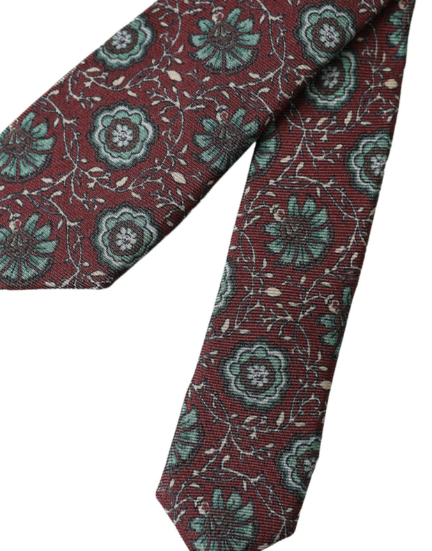 Maroon Floral 100% Silk Adjustable Men Tie Dolce & Gabbana