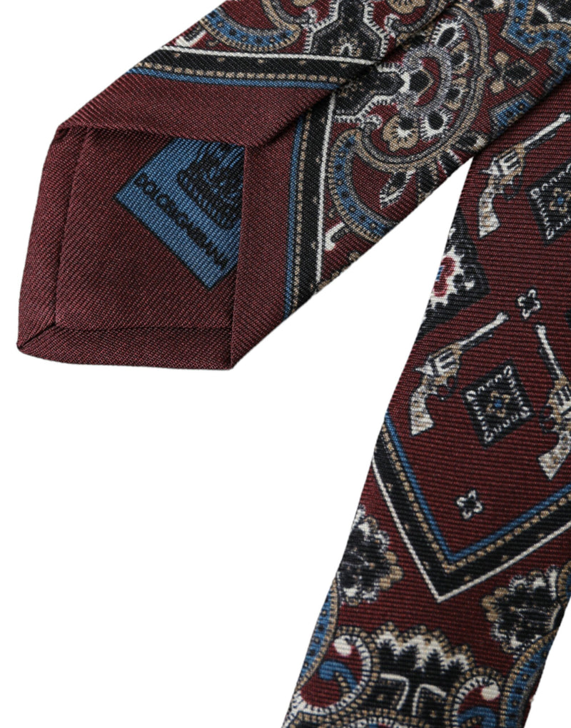 Bordeaux Printed 100% Silk Adjustable Men Tie Dolce & Gabbana