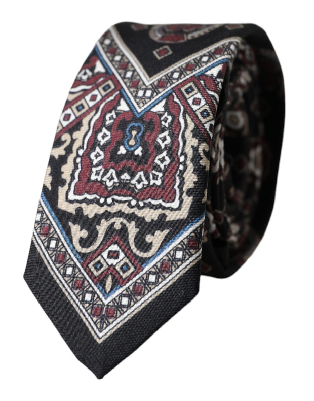 Black Printed 100% Silk Adjustable Men Tie Dolce & Gabbana