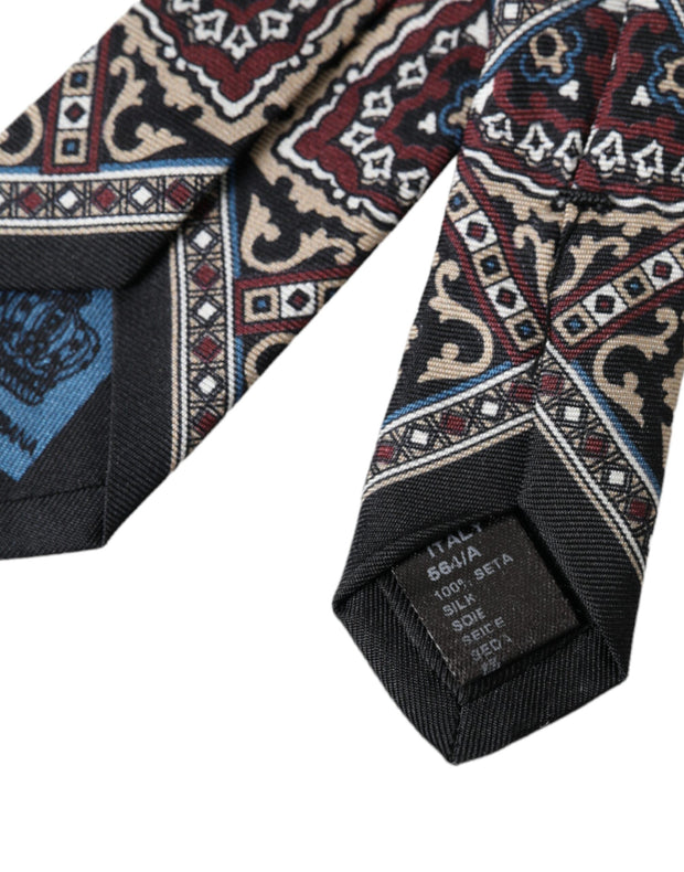 Black Printed 100% Silk Adjustable Men Tie Dolce & Gabbana