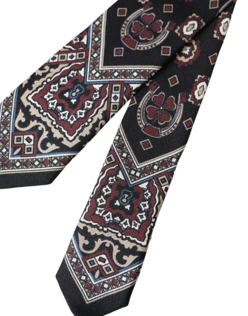 Black Printed 100% Silk Adjustable Men Tie Dolce & Gabbana