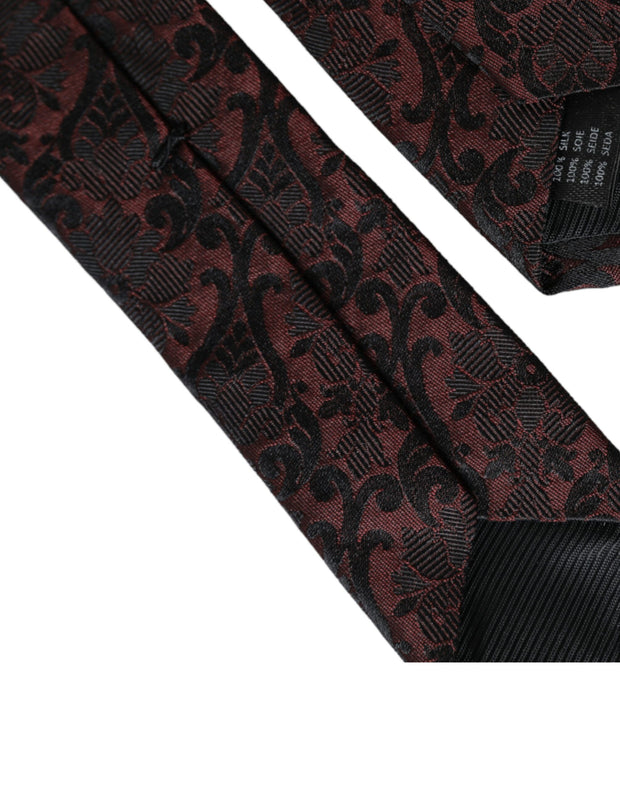 Maroon Floral Fantasy Silk Adjustable Men Tie Dolce & Gabbana