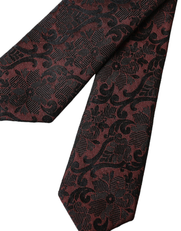 Maroon Floral Fantasy Silk Adjustable Men Tie Dolce & Gabbana