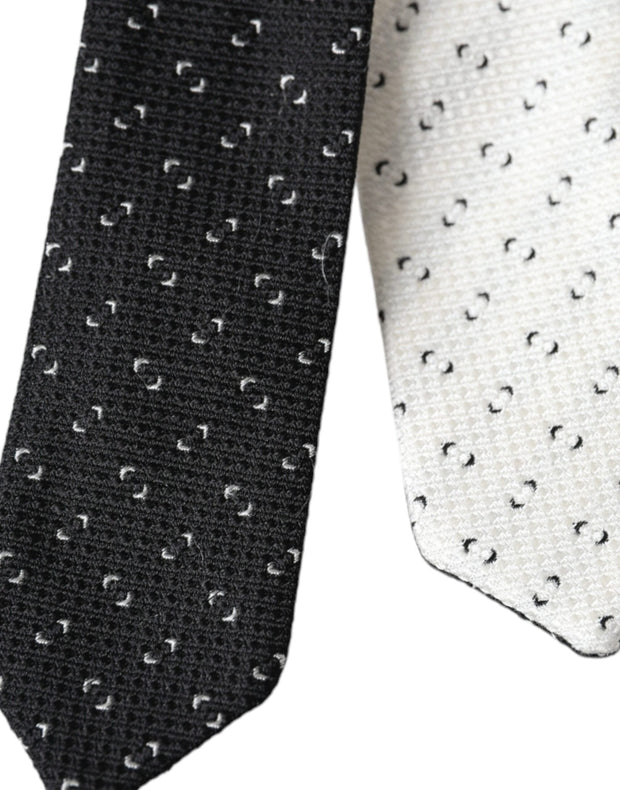 Black White Patterned Adjustable Tie Dolce & Gabbana