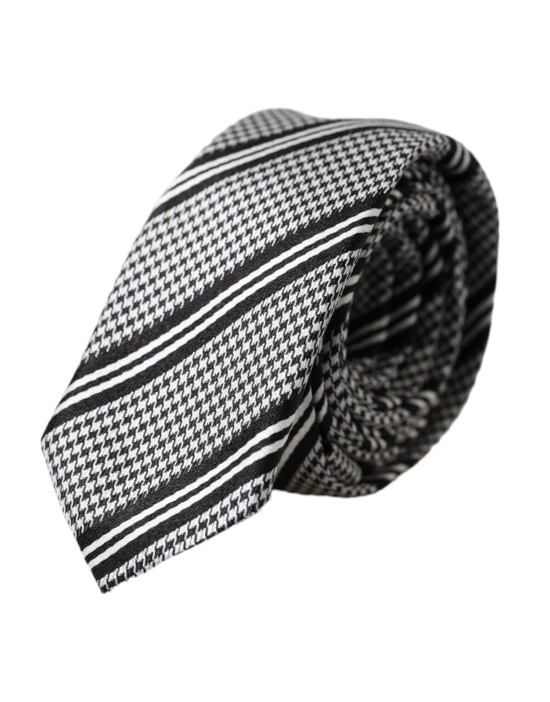 Black White Stripes Silk Adjustable Tie Dolce & Gabbana