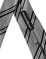 Black White Stripes Silk Adjustable Tie Dolce & Gabbana