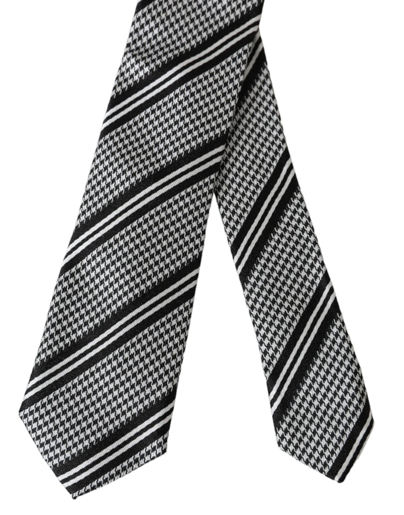 Black White Stripes Silk Adjustable Tie Dolce & Gabbana