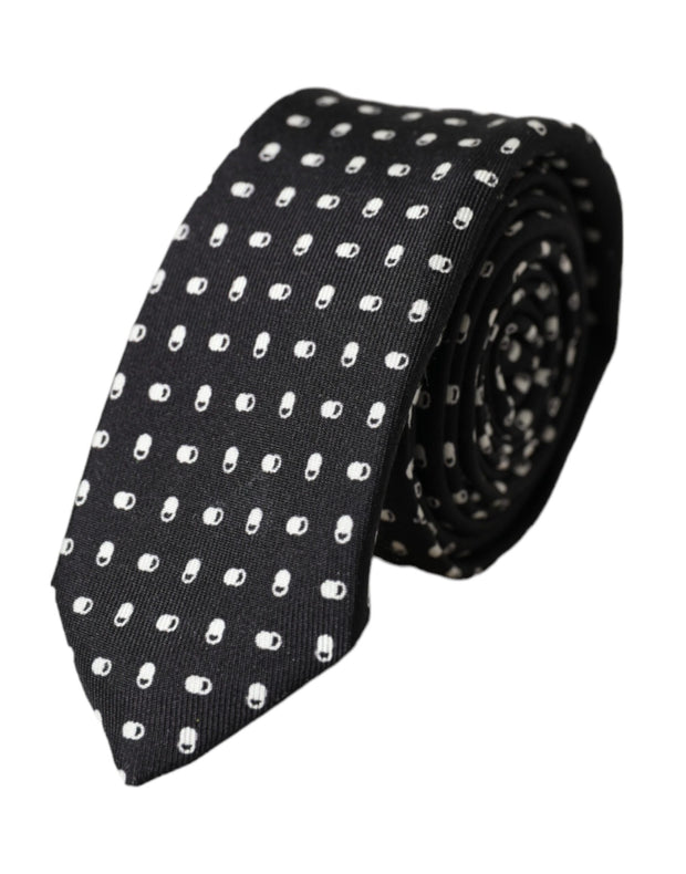 Black Patterned 100%Silk Adjustable Tie Dolce & Gabbana