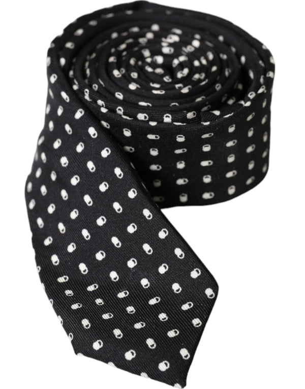 Black Patterned 100%Silk Adjustable Tie Dolce & Gabbana