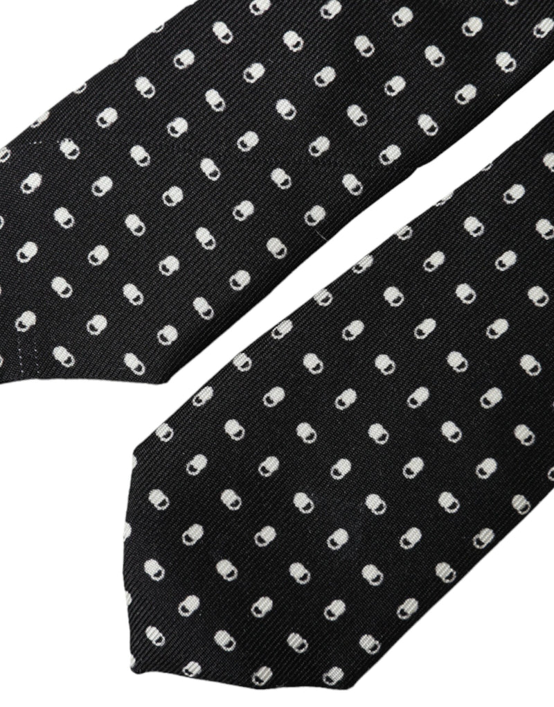 Black Patterned 100%Silk Adjustable Tie Dolce & Gabbana