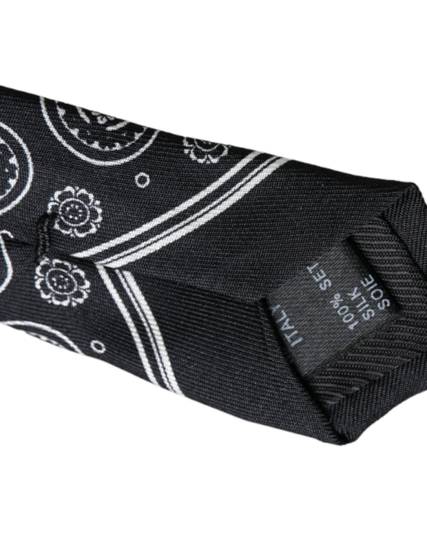 Black Patterned 100%Silk Adjustable Tie Dolce & Gabbana