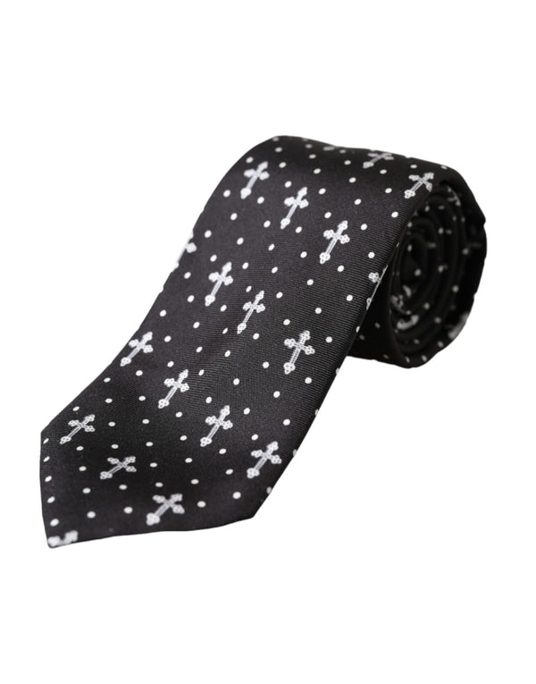 Black White Cross Silk Adjustable Tie Dolce & Gabbana