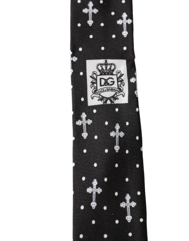 Black White Cross Silk Adjustable Tie Dolce & Gabbana