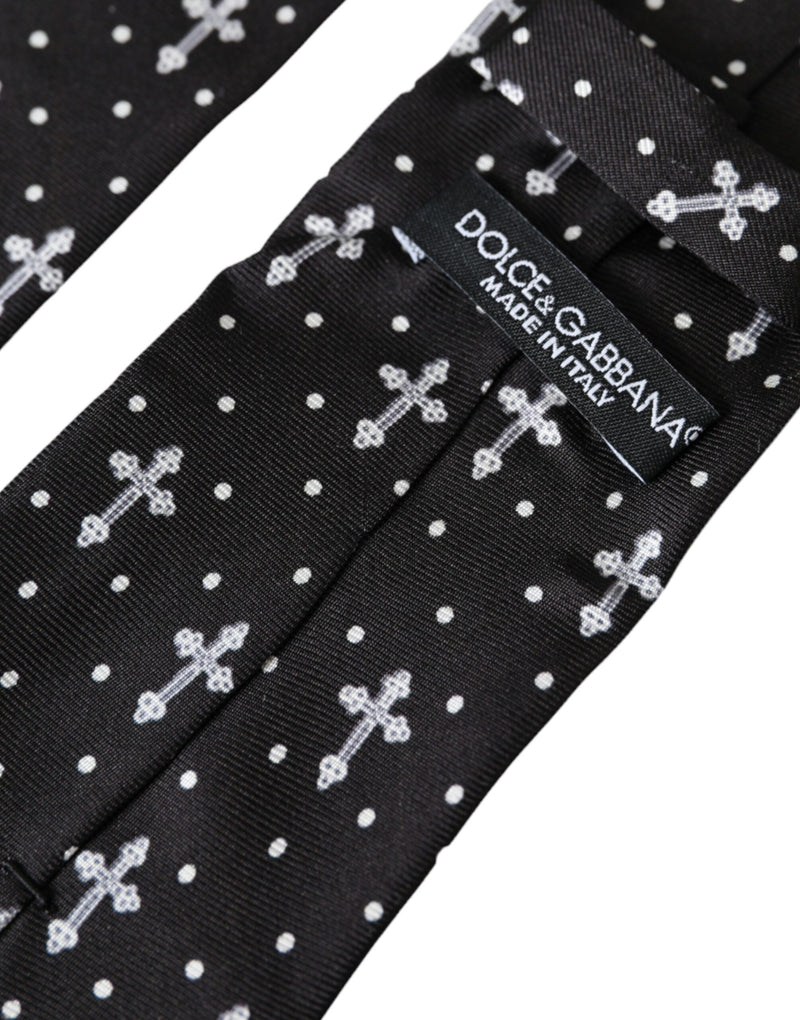 Black White Cross Silk Adjustable Tie Dolce & Gabbana