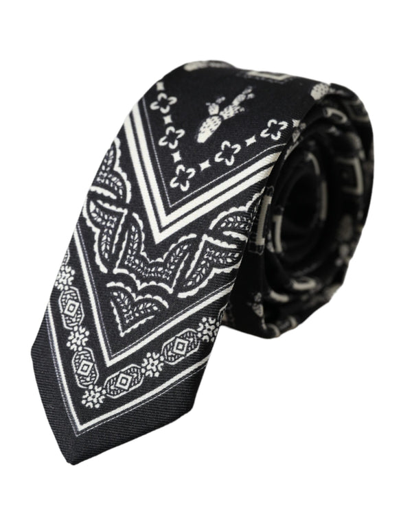 Black Patterned 100%Silk Adjustable Tie Dolce & Gabbana