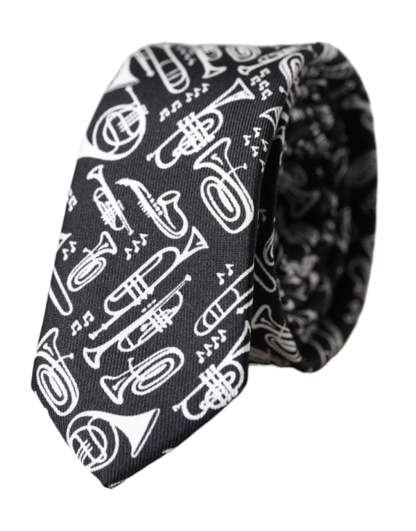 Black Trumpet Print Silk Adjustable Tie Dolce & Gabbana