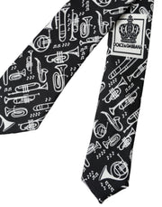 Black Trumpet Print Silk Adjustable Tie Dolce & Gabbana