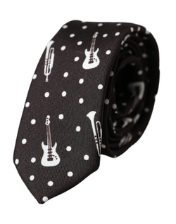 Black Guitar Print Silk Adjustable Tie Dolce & Gabbana