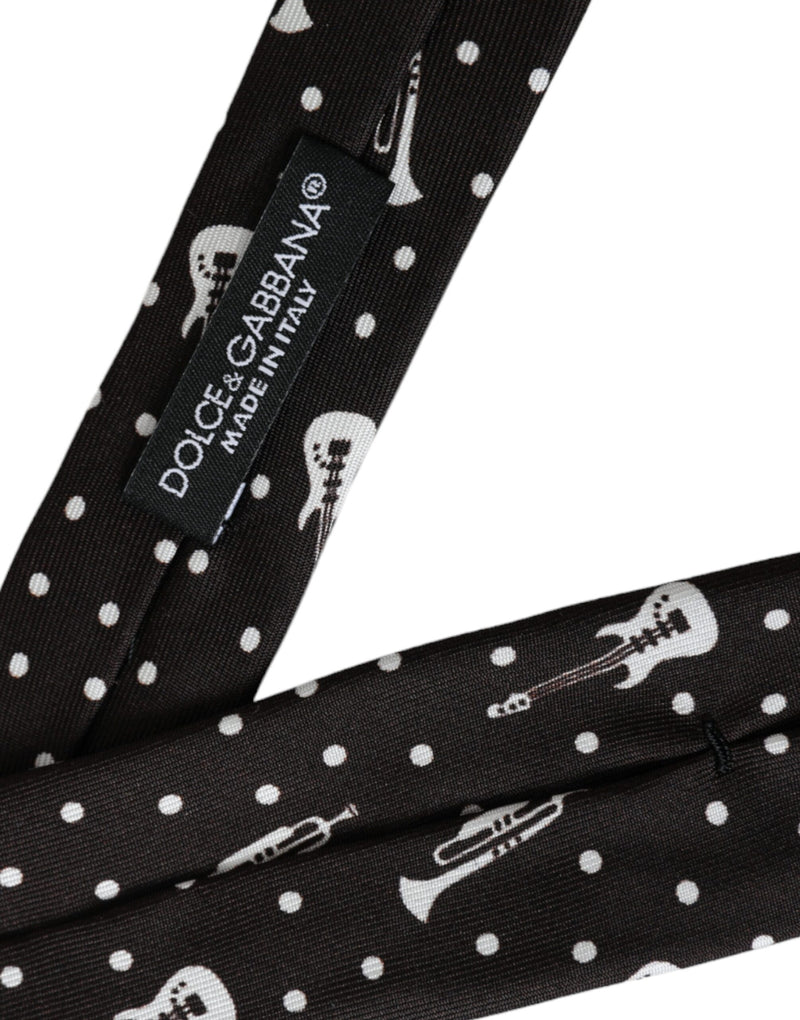 Black Guitar Print Silk Adjustable Tie Dolce & Gabbana