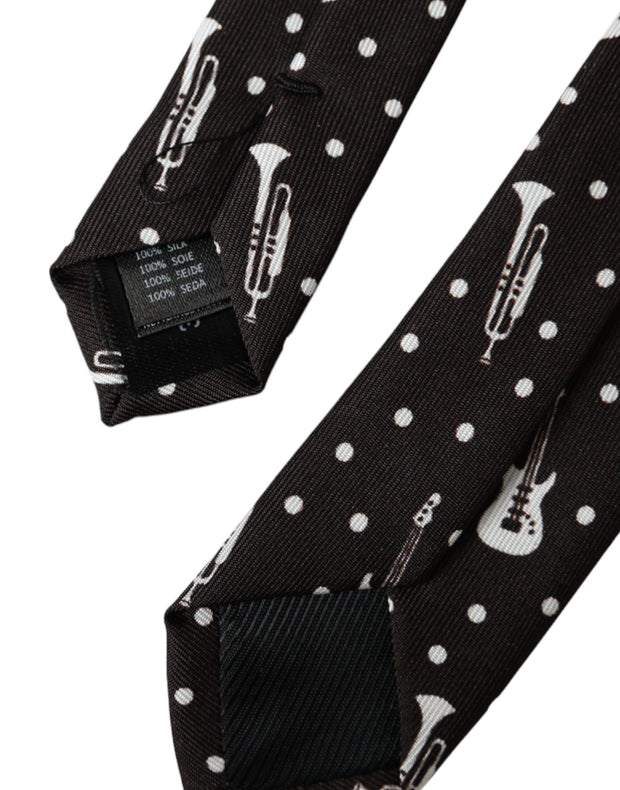 Black Guitar Print Silk Adjustable Tie Dolce & Gabbana