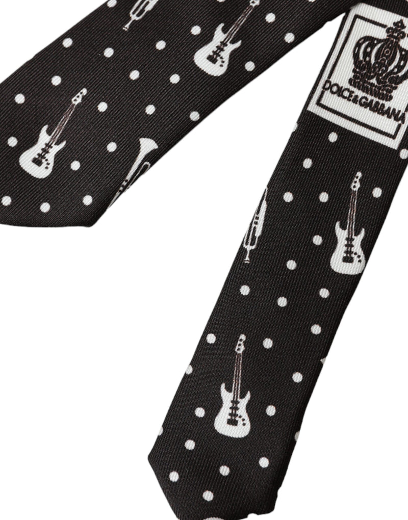 Black Guitar Print Silk Adjustable Tie Dolce & Gabbana