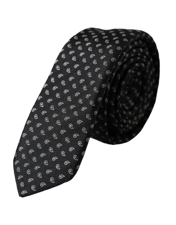 Black Jacquard Patterned Silk Adjustable Men Tie Dolce & Gabbana