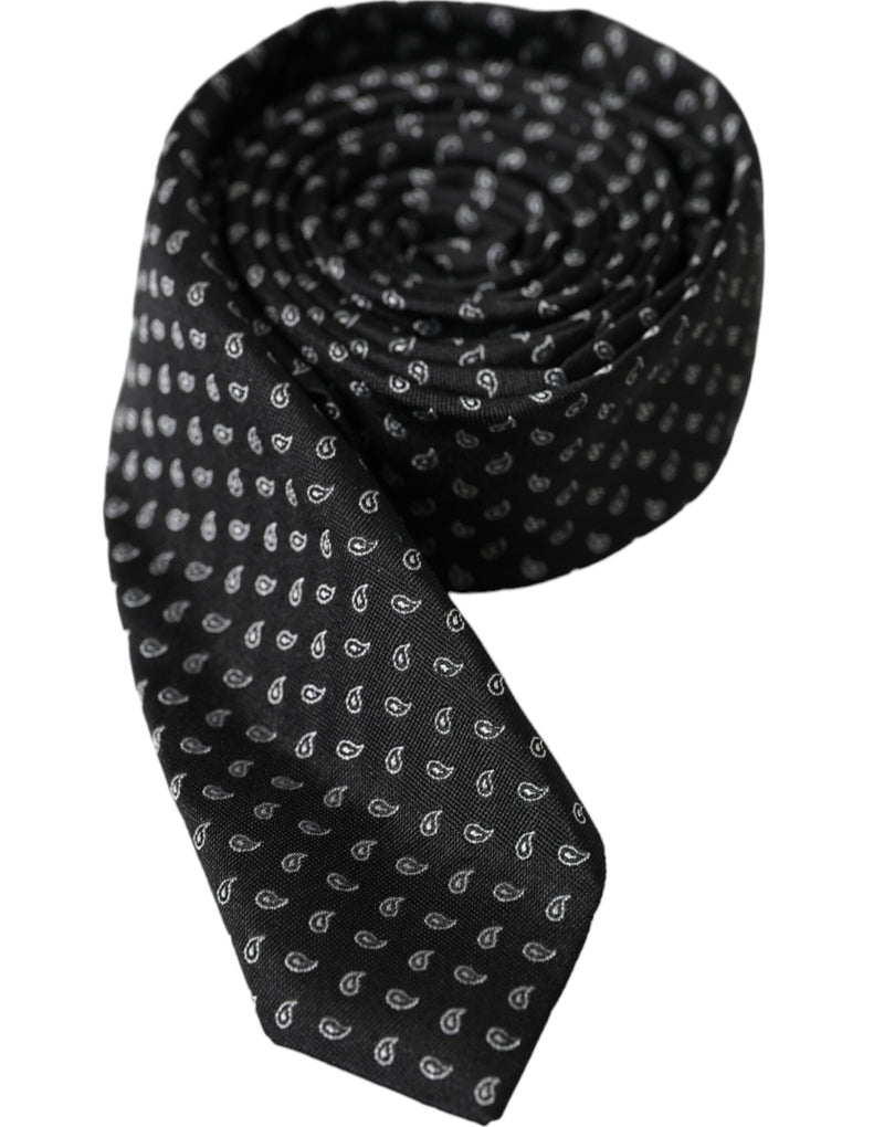 Black Jacquard Patterned Silk Adjustable Men Tie Dolce & Gabbana