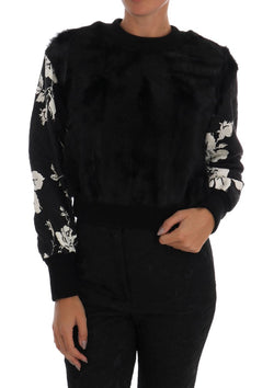 Floral Brocade Black Fur Sweater Dolce & Gabbana